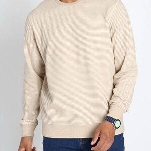 Jachs Men's Tan and White Striped Sustainable Fleece Crewneck Sweater